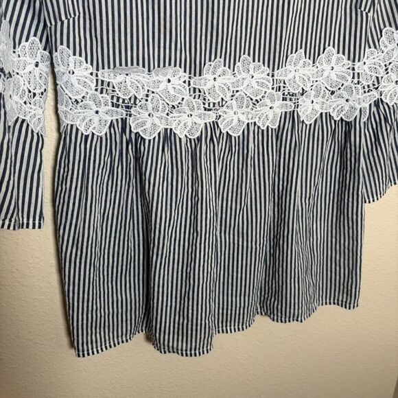 Co & Co Made In Italy Blouse Women's Medium Striped Lace Boho Casual Top - Picture 4 of 8